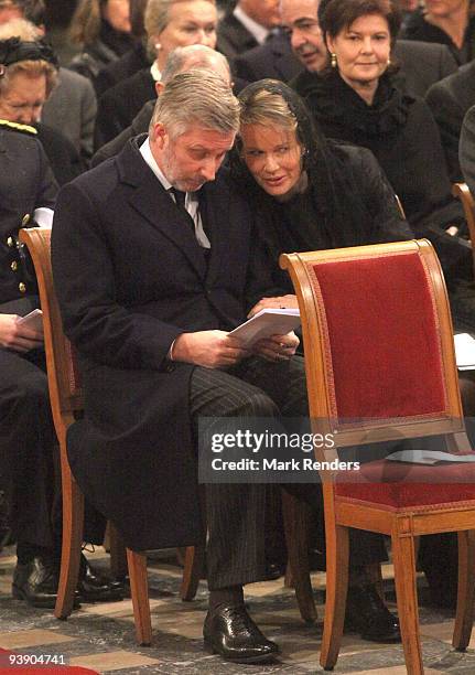 Prince Philippe of Belgium and Princess Mathilde of Belgium attend the funeral of Prince Alexandre of Belgium at Eglise Notre-Dame de Laeken on...