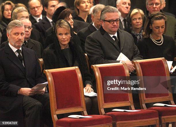 Prince Philippe of Belgium, Princess Mathilde of Belgium, Prince Laurent of Belgium and Princess Claire of Belgium attend the funeral of Prince...