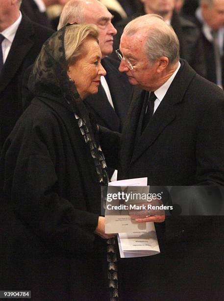 Queen Paola and King Albert of Belgium attend the funeral of Prince Alexandre of Belgium at Eglise Notre-Dame de Laeken on December 4, 2009 in...