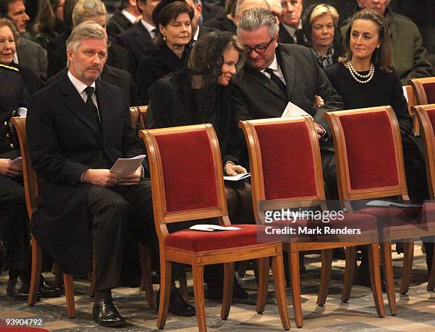 Prince Philippe of Belgium, Princess Mathilde of Belgium, Prince Laurent of Belgium and Princess Claire of Belgium attend the funeral of Prince...