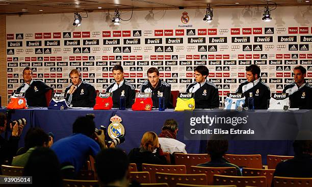 Real Madrid players Rafael Van der Vaart, Karim Benzema, Cristiano Ronaldo, Iker Casillas, Kaka, Gonzalo Higuain and Christoph Metzelder during the...