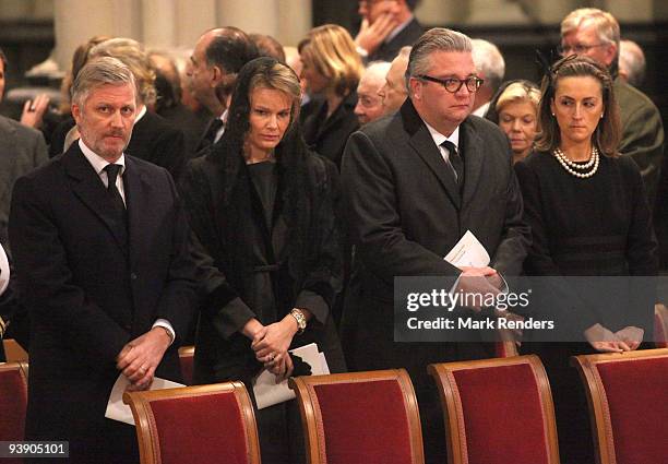 Prince Philippe of Belgium, Princess Mathilde of Belgium, Prince Laurent of Belgium and Princess Claire of Belgium attend the funeral of Prince...