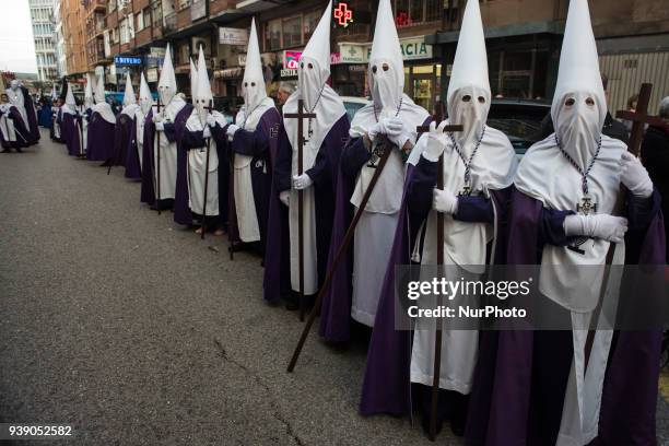 Members of the archicofradia of La Pasión during the procession on Easter Tuesday in Santander called the procession of the Meeting in Santander,...