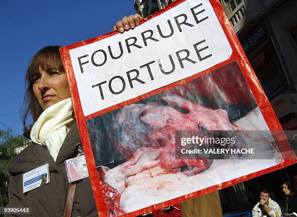 Anti Fur Coalition activists demonstrate on November 28, 2009 in Nice, south eastern France, as part of a worldwide day of actions for a ban on the...