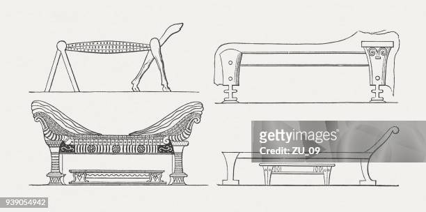 illustrations, cliparts, dessins animés et icônes de lits d’historiques de l’antiquité, gravures sur bois, publié en 1897 - frame border