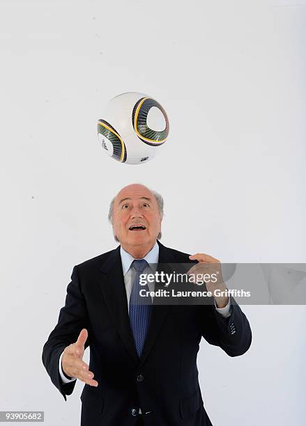 President of FIFA Sepp Blatter presents the official match ball for the FIFA World Cup 2010 on December 4, 2009 in Cape Town, South Africa.