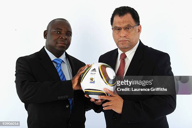 President of SAFA Kirsten Nematandani and CEO of South Africa 2010 Danny Jordaan present the official match ball for the FIFA World Cup 2010 on...