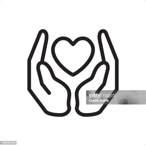 love and care - outline icon - pixel perfect - human hand stock illustrations