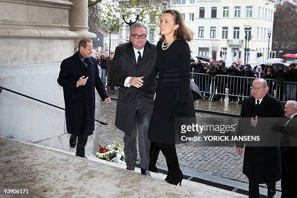 Belgium's Prince Laurent and Princess Claire arrive for the funeral ceremony of Prince Alexandre of Belgium, the half-brother of King Albert II and...