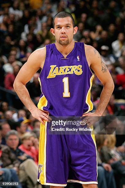 Jordan Farmar of the Los Angeles Lakers stands on the court during the game against the Golden State Warriors on November 28, 2009 at Oracle Arena in...
