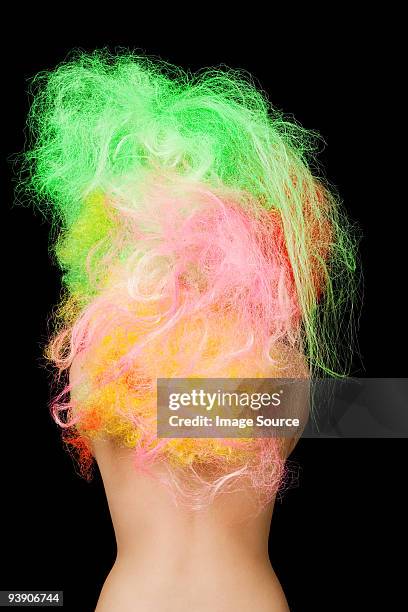 frau mit neon haar - neon fluorescent hair stock-fotos und bilder