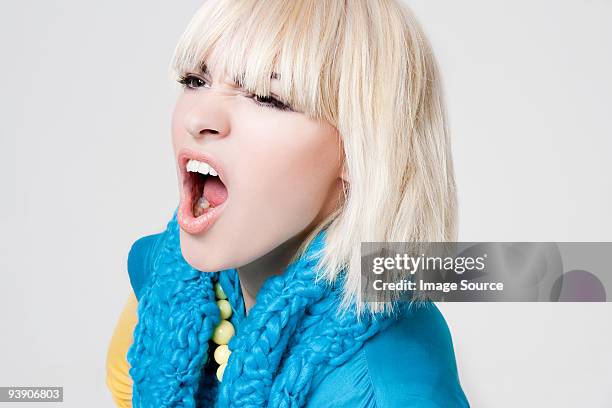 young woman shouting - bad bangs stock pictures, royalty-free photos & images