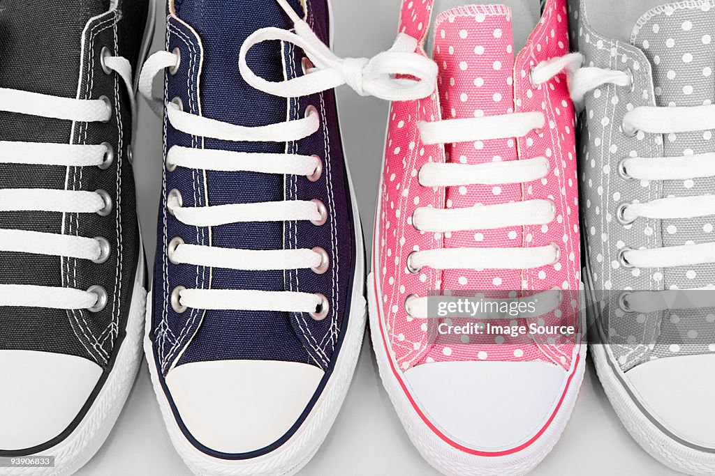 Blue and pink sneakers