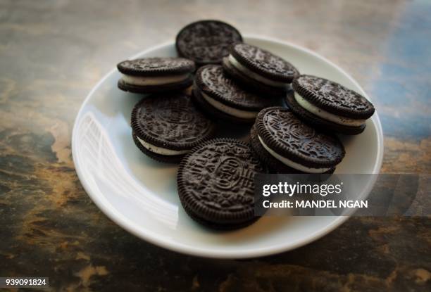 March 7, 2012 photo shows a plate of Oreo cookies in Washington, DC. Technically they're "chocolate sandwich cookies," a baked concoction of sugar,...