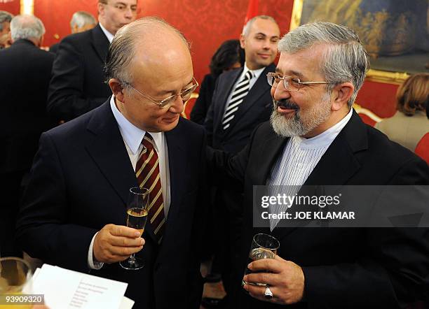 International Atomic Energy Agency Director-General Yukiya Amano speaks on December 4, 2009 with Iranian Ambassador to the IAEA Ali Asgar Soltaniyeh...