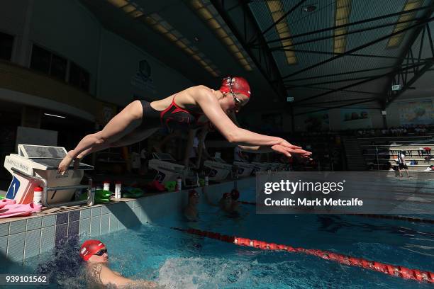 Sarah Vasey dives during a Team England media opportunity ahead of the 2018 Gold Coast Commonwealth Games, at Somerville High School on March 28,...