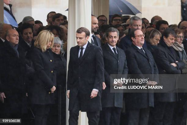 French Interior Minister Gerard Collomb, the wife of the French President Brigitte Macron, French Minister attached to the Interior Minister...