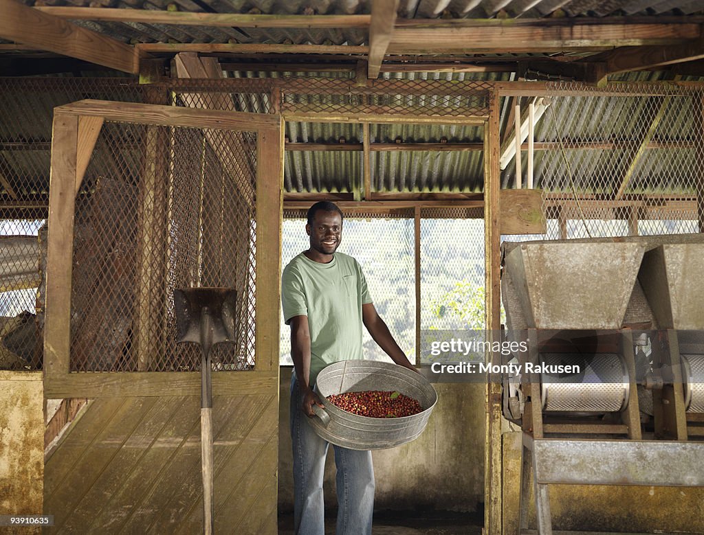 Coffee Worker With Coffee Beans