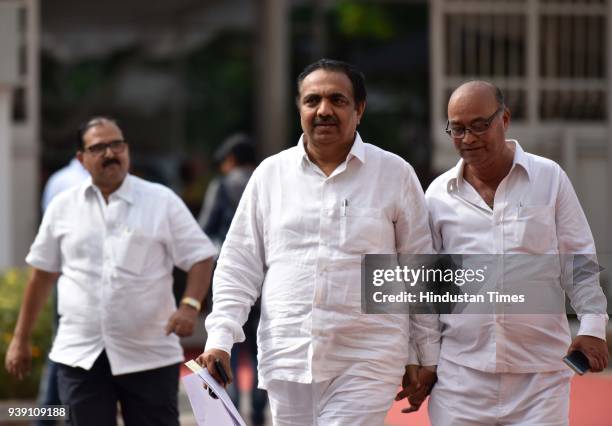 Leader Jayant Patil during the Maharashtra State Assembly Session at Vidhan Bhavan, on March 27, 2018 in Mumbai, India.