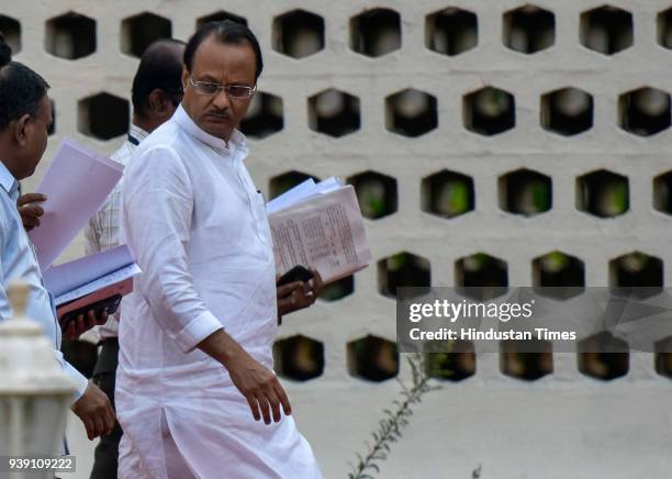 Leader Ajit Pawar during the Maharashtra State Assembly Session at Vidhan Bhavan, on March 27, 2018 in Mumbai, India.