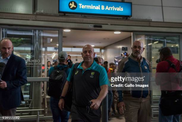 Darren Lehmann, Australian coach arriving at OR Tambo International Airport on March 27, 2018 in Kempton Park, South Africa. The Australian and South...