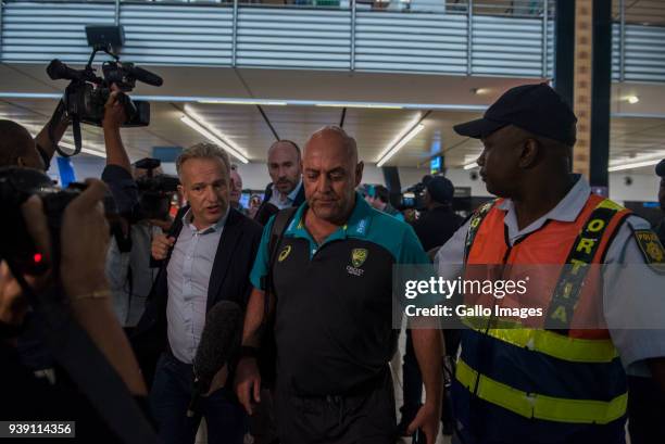 Darren Lehmann, Australian coach arriving at OR Tambo International Airport on March 27, 2018 in Kempton Park, South Africa. The Australian and South...