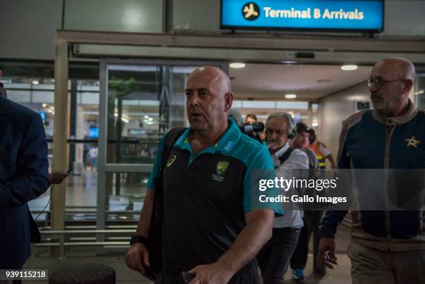 Darren Lehmann, Australian coach arriving at OR Tambo International Airport on March 27, 2018 in Kempton Park, South Africa. The Australian and South...