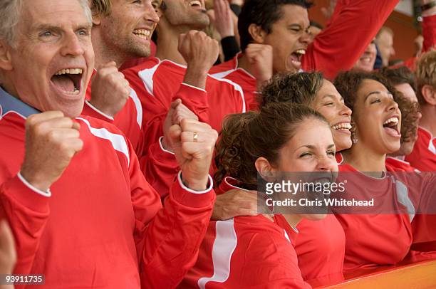 fans celebrating at football match - fans in the front row stock pictures, royalty-free photos & images