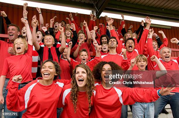 group of football supporters celebrating - fans in the front row stock pictures, royalty-free photos & images