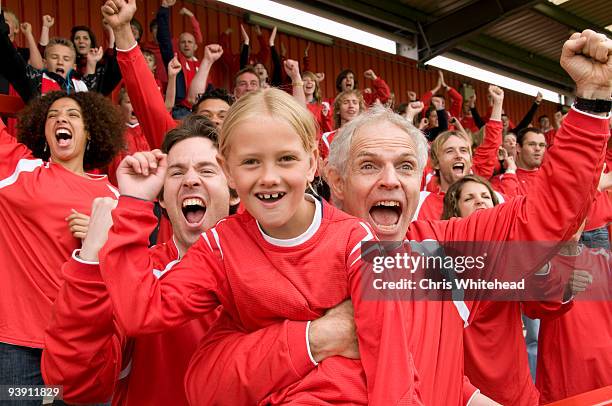 fans celebrating at football match - supporter portrait stock pictures, royalty-free photos & images