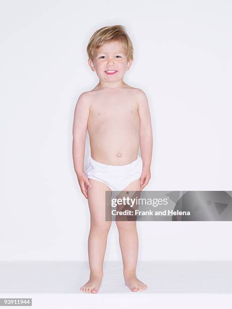 portrait of smiling toddler boy - kids in undies stock-fotos und bilder