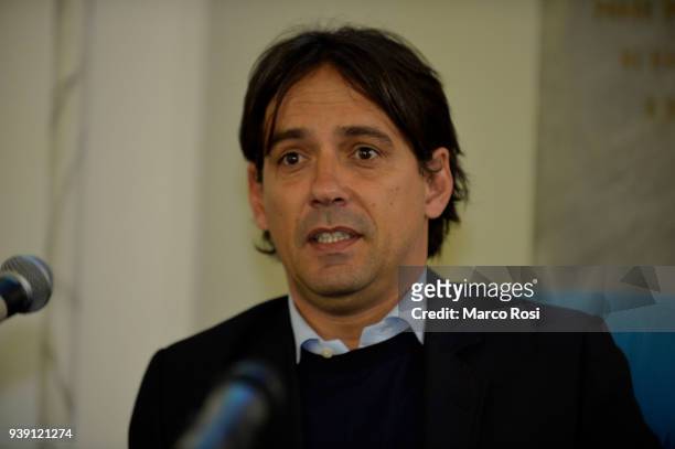 Lazio head coach Simone Inzaghi during the SS Lazio players meet students during a visit to Leonardo Da Vinci school on March 28, 2018 in Rome, Italy.