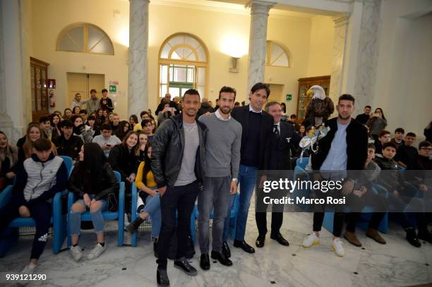 Luis Nani, Davide Di Gennaro, Simone Inzaghi and Luca Crecco of SS lazio during the SS Lazio players meet students during a visit to Leonardo Da...