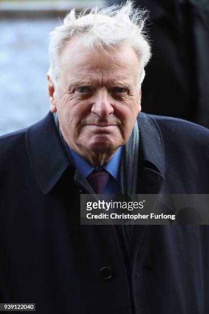 Michael Grade arrives at Liverpool Anglican Cathedral for the funeral of comedian Sir Ken Dodd on March 28, 2018 in Liverpool, England. British...