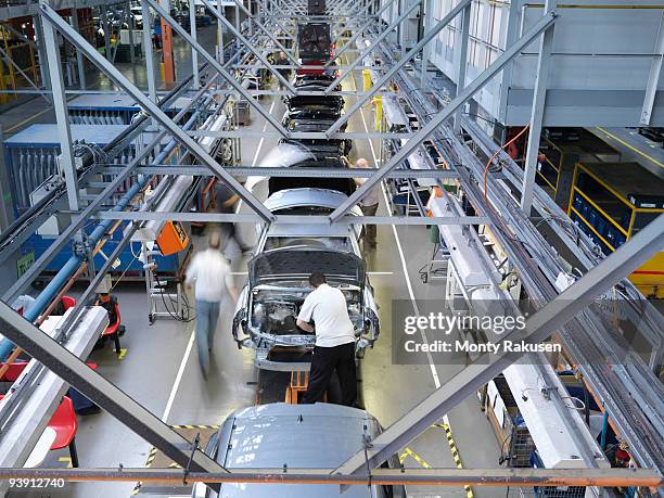 car plant production line from above - car production line stock-fotos und bilder