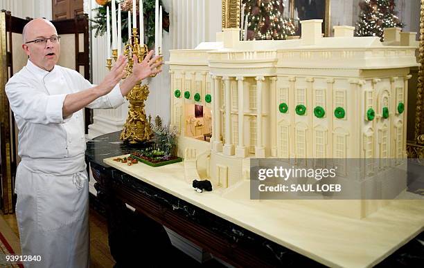 White House Pastry Chef Bill Yosses explains his design for the official White House gingerbread house displayed in the State Dining Room of the...