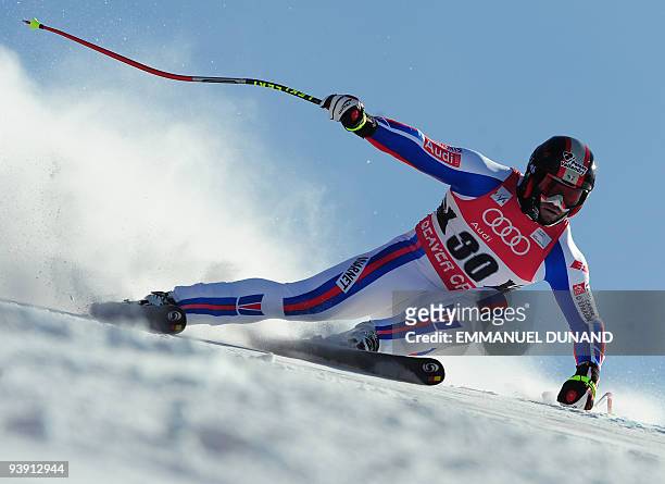 French skier David Poisson powers his way down "Birds of Prey" in the FIS Ski World Cup men's downhill training, December 3, 2009 in Beaver Creek,...