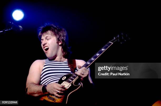 Guitarist Aldo Nova performs at the Aragon Ballroom in Chicago, Illinois, April 9, 1982.