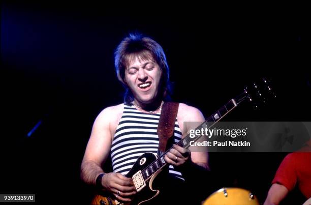 Guitarist Aldo Nova performs at the Aragon Ballroom in Chicago, Illinois, April 9, 1982.