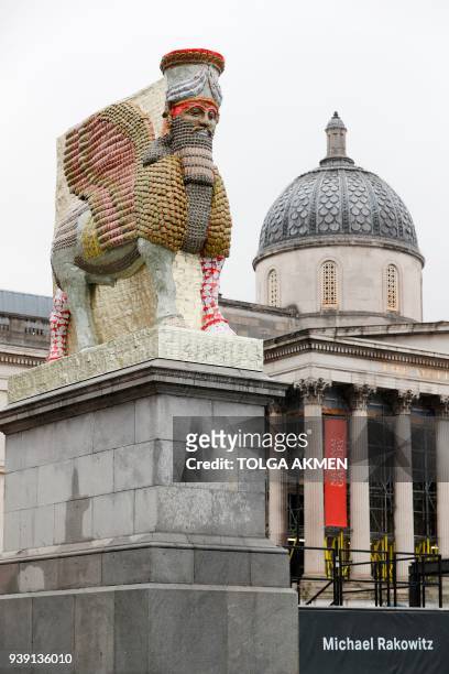 Picture shows the sculpture "The Invisible Enemy Should Not Exist" by Iraqi-American artist Michael Rakowitz standing on the Fourth Plinth in...