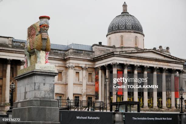 Picture shows the sculpture "The Invisible Enemy Should Not Exist" by Iraqi-American artist Michael Rakowitz standing on the Fourth Plinth in...