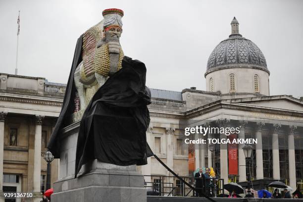 Picture shows the sculpture "The Invisible Enemy Should Not Exist" by Iraqi-American artist Michael Rakowitz standing on the Fourth Plinth in...