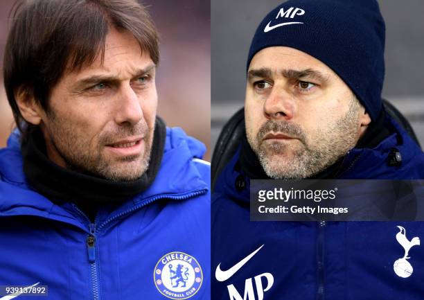 In this composite image a comparison has been made between Antonio Conte, Manager of Chelsea and Mauricio Pochettino, Manager of Tottenham Hotspur....