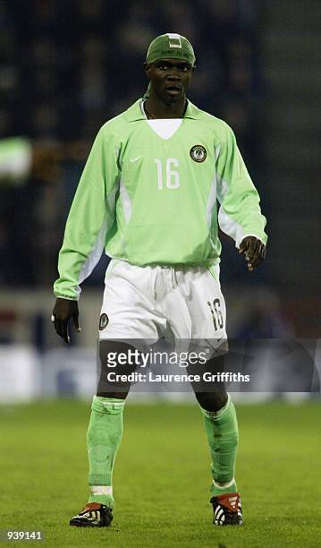 Efe Sodje of Nigeria in action during the International Friendly match between Scotland and Nigeria played at the Pittodrie Stadium, in Aberdeen,...