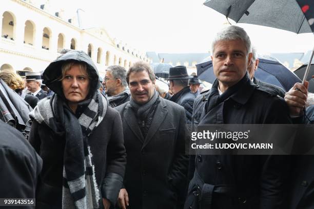French European MP, Nadine Morano , Head of the French right-wing Les Republicains party parliamentary group, Christian Jacob and French right-wing...
