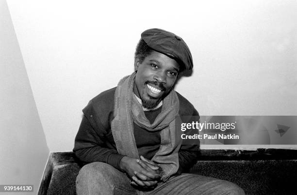 Portrait of singer Billy Ocean at the Park West in Chicago, Illinois, February 13, 1985.