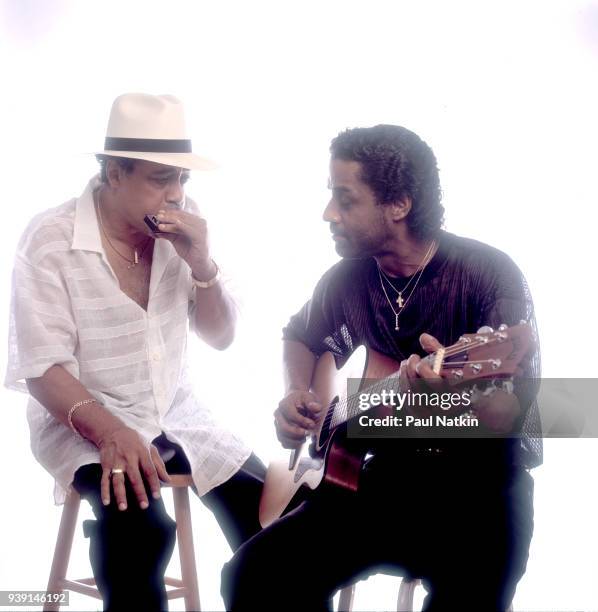 Portrait of blues musicians Billy Branch, left, and Kenny Neal in a studio in Chicago, Illinois, June 25, 2004.