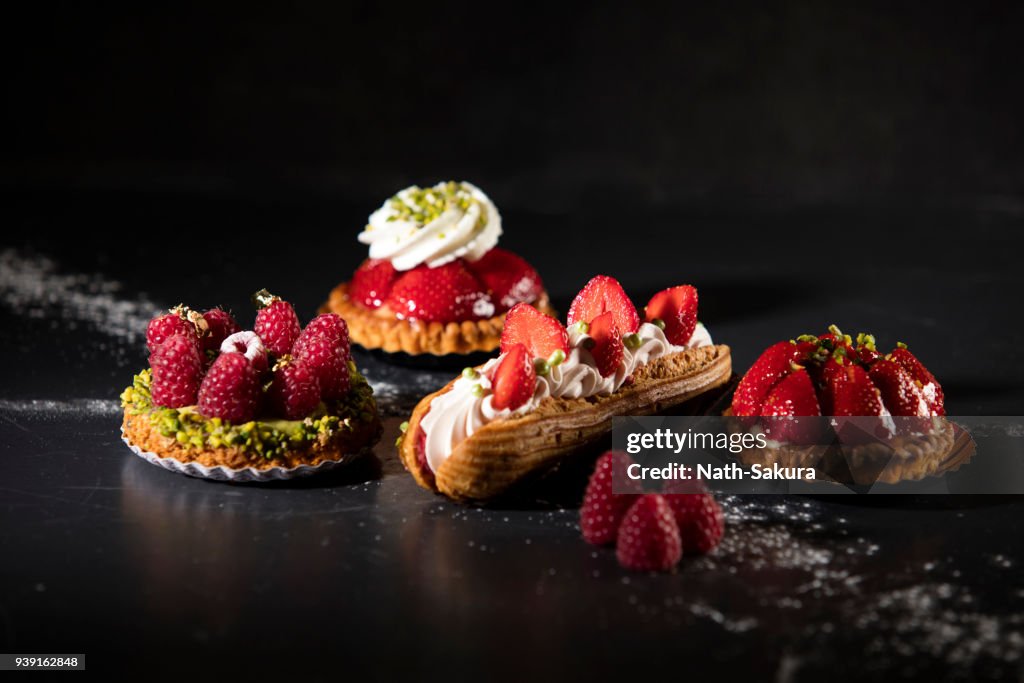 Mini cake assortment with red fruits