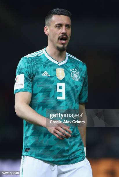 Sandro Wagner of Germany reacts during the international friendly match between Germany and Brazil at Olympiastadion on March 27, 2018 in Berlin,...