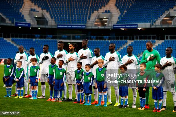 Senegal's Moussa Sow, Senegal's Henri Saivet, Senegal's Mame Biram Diouf, Senegal's Papy Djilobodji, Senegal's Armand Traore, Senegal's Salif Sane,...